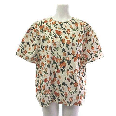 マルニ MARNI カットソー 半袖 花柄 レースアップ オレンジ 38