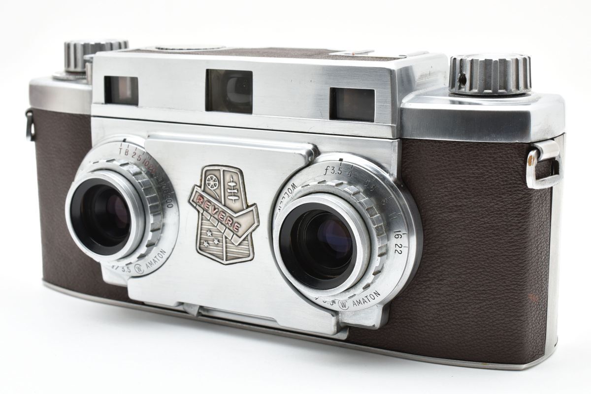 Revere Stereo 33 Wollensak 35mm F3.5 Amaton レザーケース付き シャッター 全速OK ステレオカメラ フィルムカメラ YM4558 120