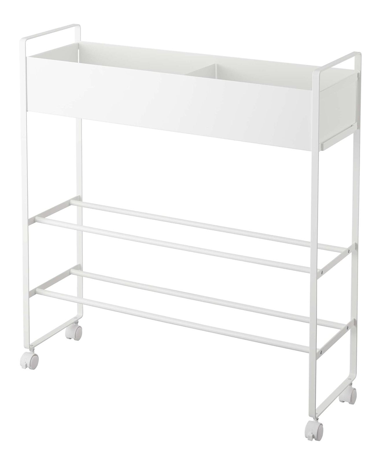 【新着商品】約W74.5(キャスター含まず:W70)XD22XH74.5cm ホワイト タワー ラック 仕切り付き 玄関収納 多機能収納ラック キャスター付き 5278 山崎実業(Yamazaki)