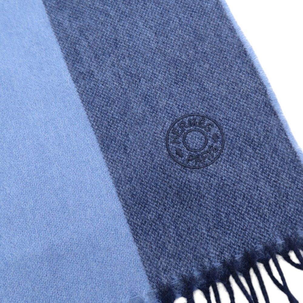 未使用品 エルメス Hサマーブロック カシミヤ ブルー マフラー 青 0332