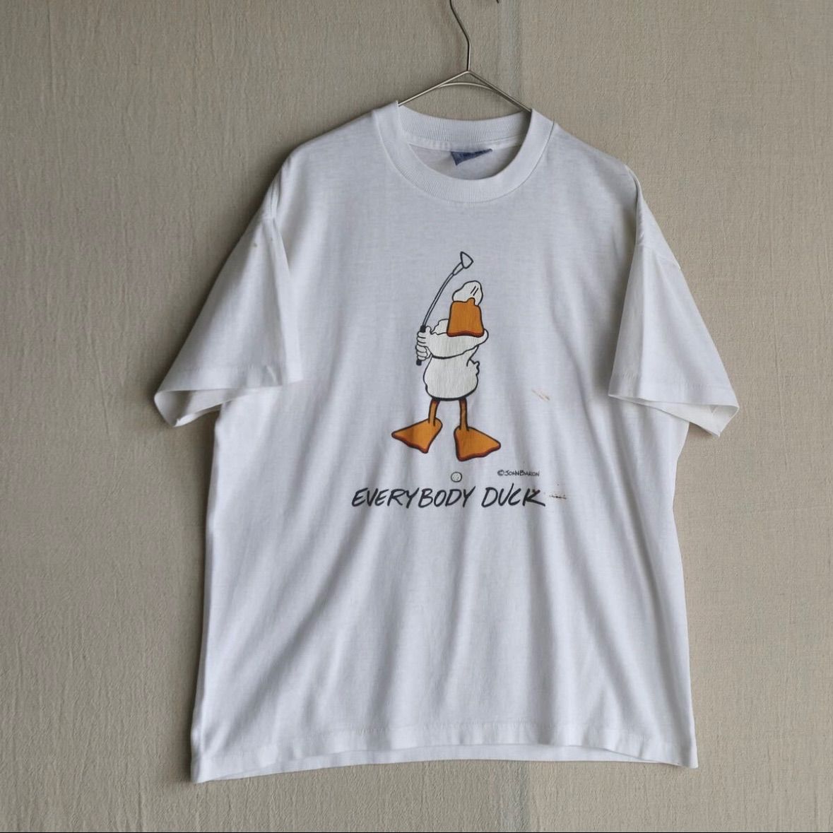 USA製 80s Vintage Tシャツ / M コットン ポリ ホワイト プリント イラスト 動物 鳥 半袖 ビンテージ T4-02018-9475