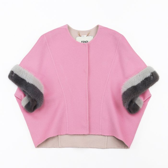 美品ピンク♡グレー上品FENDIラッピー 新品同様】フェンディ カシミヤ100％ ノーカラー ショート