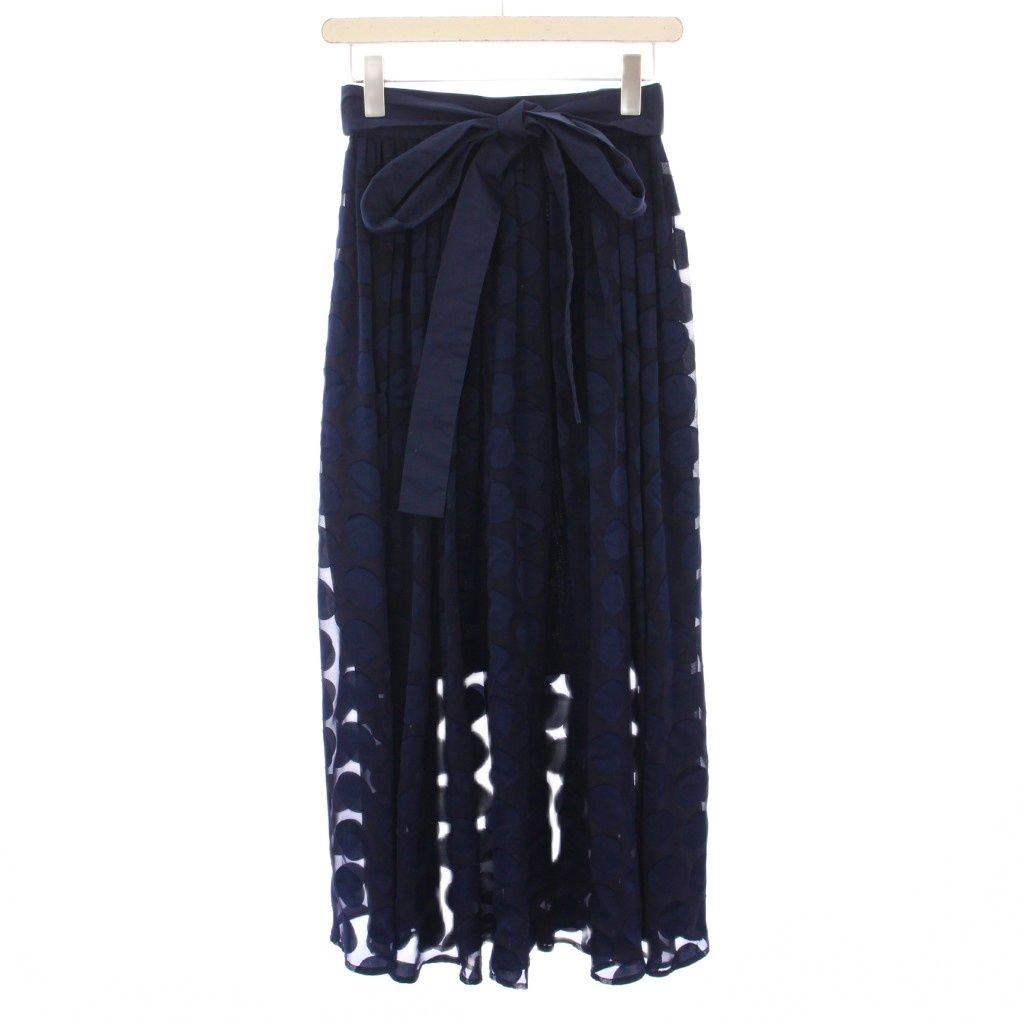 OBLI リボン柄フレアスカート ブラック オブリ OBLI フレアスカート ギャザー ミモレ ロング ドット柄