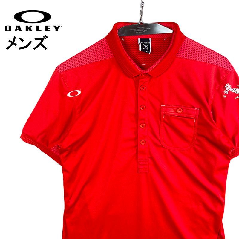 OAKLEY オークリー メンズ 半袖ポロシャツ レッド Ｍ メッシュ切替