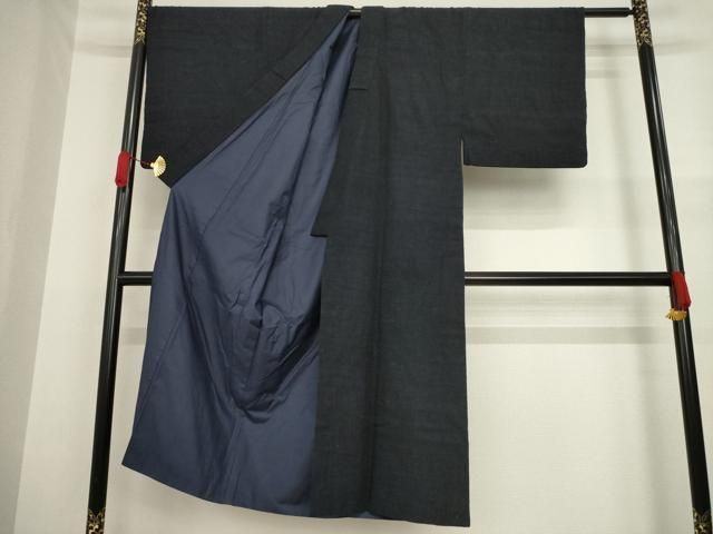 平和屋着物▽男性 紬 単衣 藍染 キングサイズ 正絹 逸品 DAAX3014az