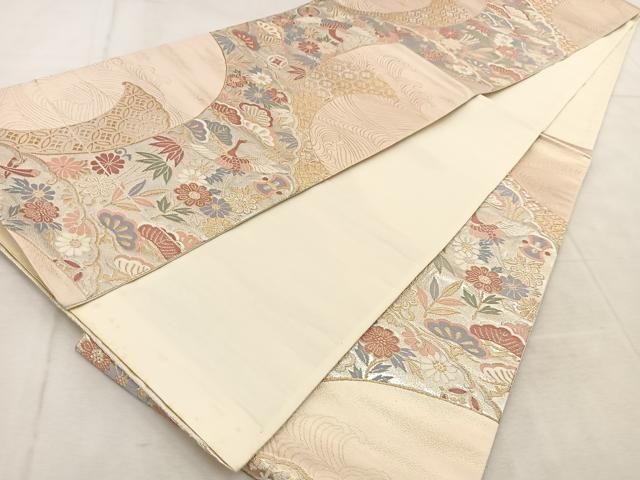 平和屋着物◎六通柄袋帯 唐織 飛鶴宝尽くし花文 金銀糸 正絹 逸品