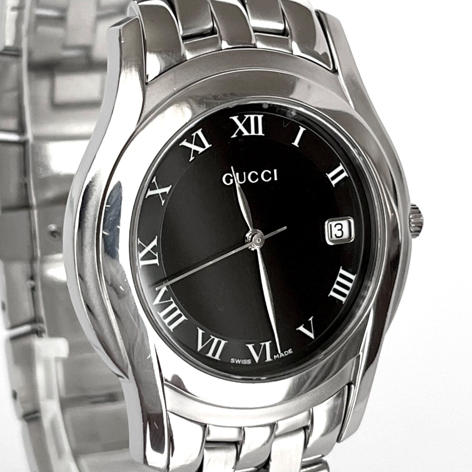 GUCCI 稼動品5500M メンズ腕時計 ブラック文字盤 電池交換済み グッチ 5500M メンズ 腕時計 磨き済み 美品】GUCCI 電池新品
