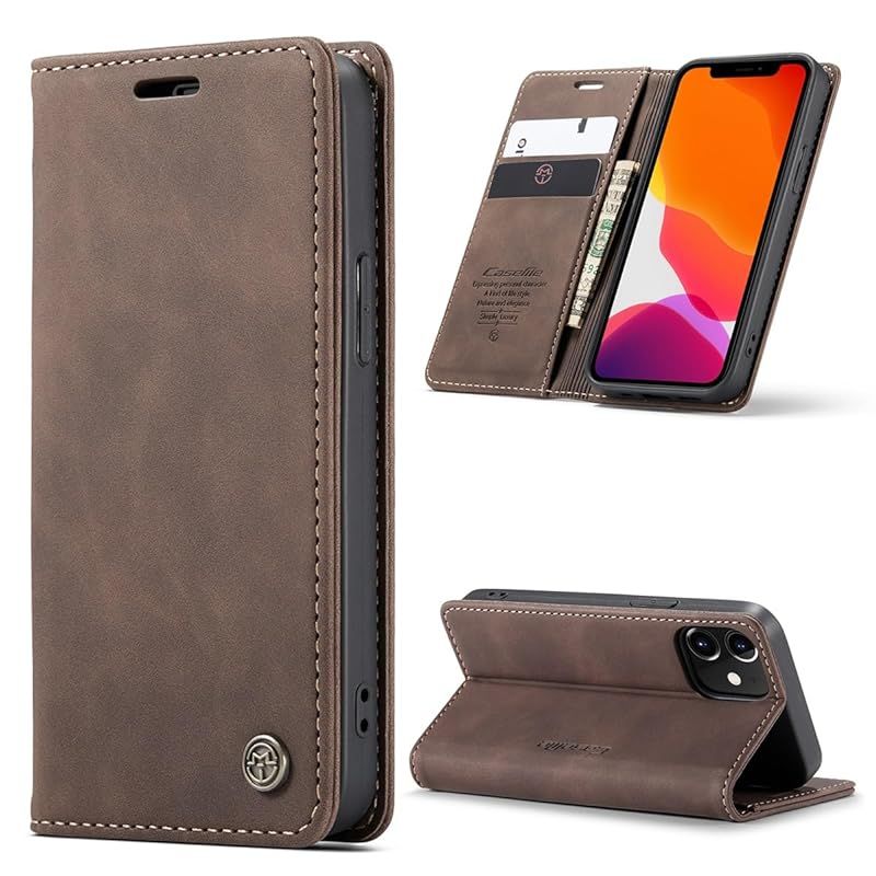 新品　YUZOR for iPhone 12mini ケース 手帳型 アイフォン 手帳 スマホケース 手帳型 携帯カバー レザー 耐衝撃 耐摩擦 全面保護 マグネット式 カード収納 スタンド機能 肌感レザー 人気 上質 珈琲 (