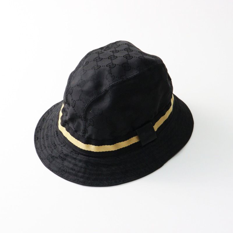 イタリア製 グッチ GUCCI GGパターン バケットハット L|ブラック 帽子 ヴィンテージ アーカイブ 2400014436228
