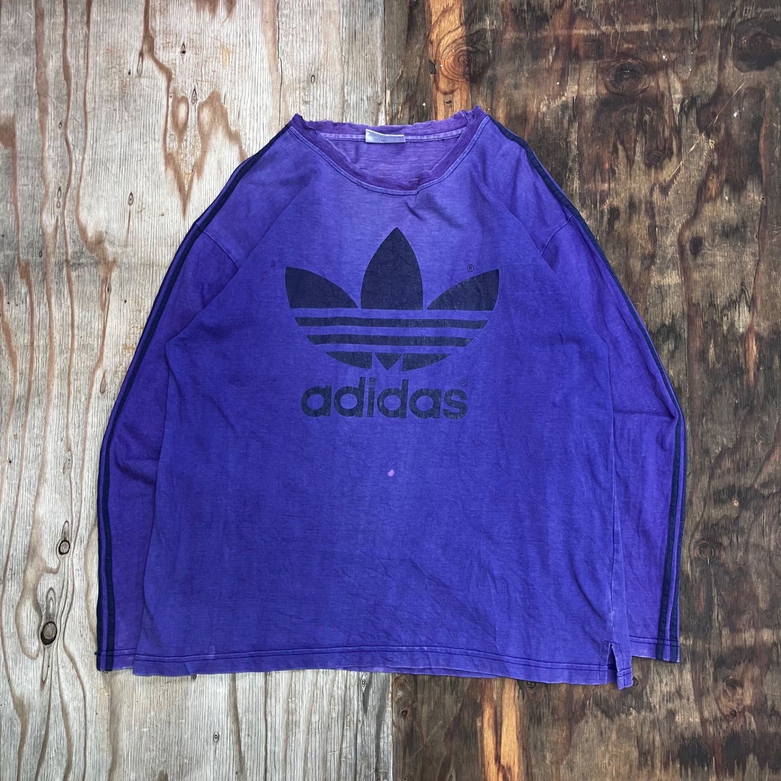 old adidas アディダス　ロンＴ　ビンテージ　フェード adidas アディダス ロンT 長袖 Tシャツ パープル トレフォイル
