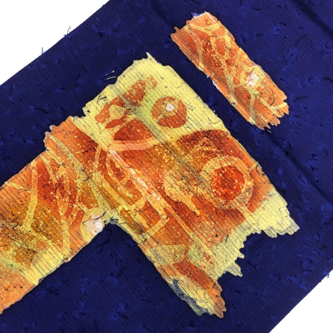 名古屋帯 作家物 髭紬 抽象模様 瑠璃色 O-5160 - メルカリ