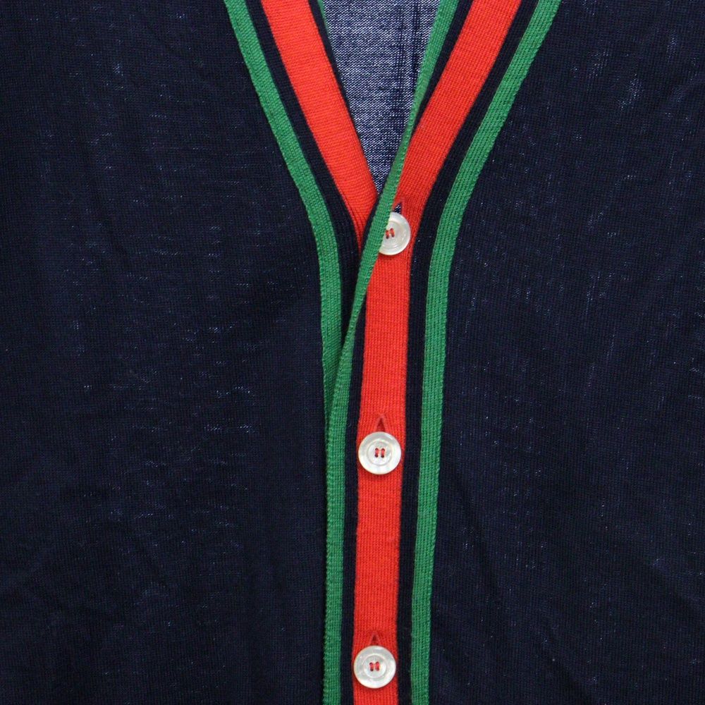 GUCCI (グッチ) シェリーライン Vネック薄手カーディガン ネイビー