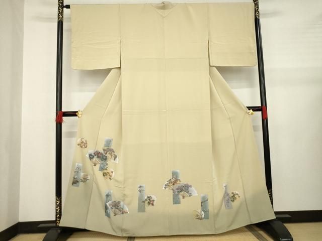 平和屋着物●豪華色留袖 短冊扇面花鳥文 反端付き 正絹 AABB1987ck