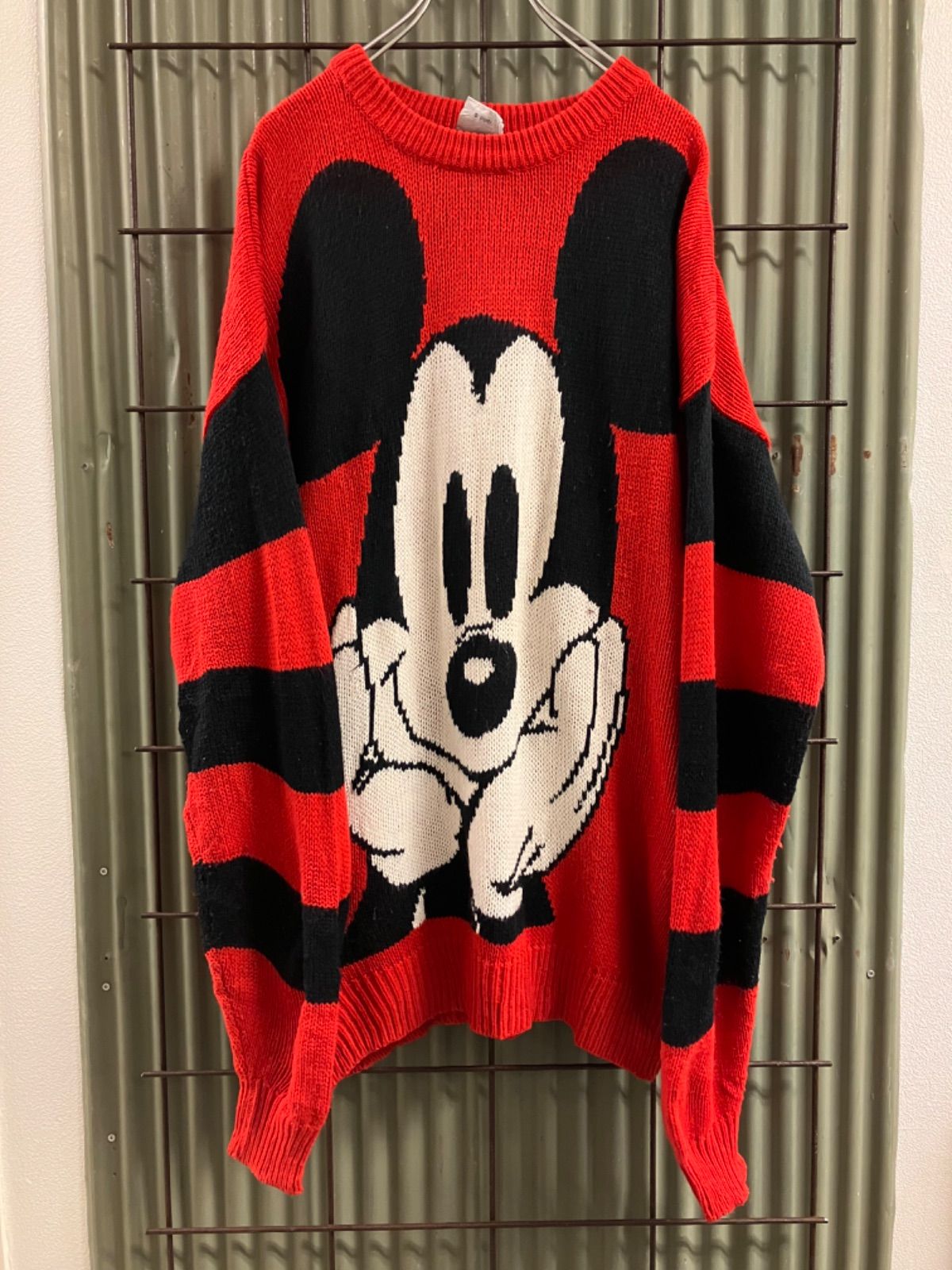 Old Mickey Mouse Acrylic Knit アクリルニット　柄ニット　ミッキーマウス