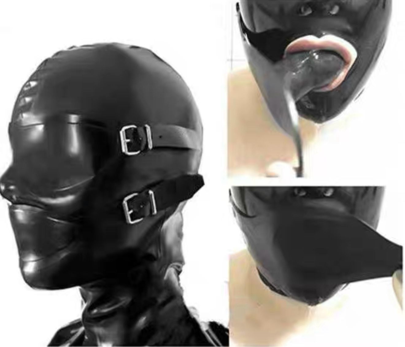 ラテックス製 レーザーマイクロホール 全頭マスク ラバーマスク 黑 M L