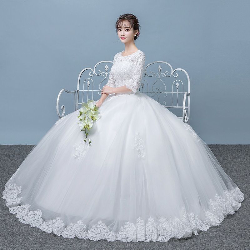 送料無料 白ウエディングドレス 花嫁用 結婚式メインドレス 床付き 森ガール風 シンプル 細見え 超フェアリー 主役ドレス