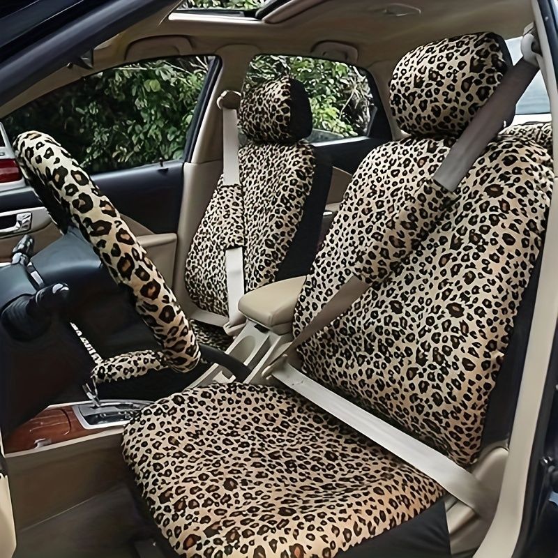8 個のヒョウ柄カーシートカバー、ハンドルカバー、シートベルトカバー 