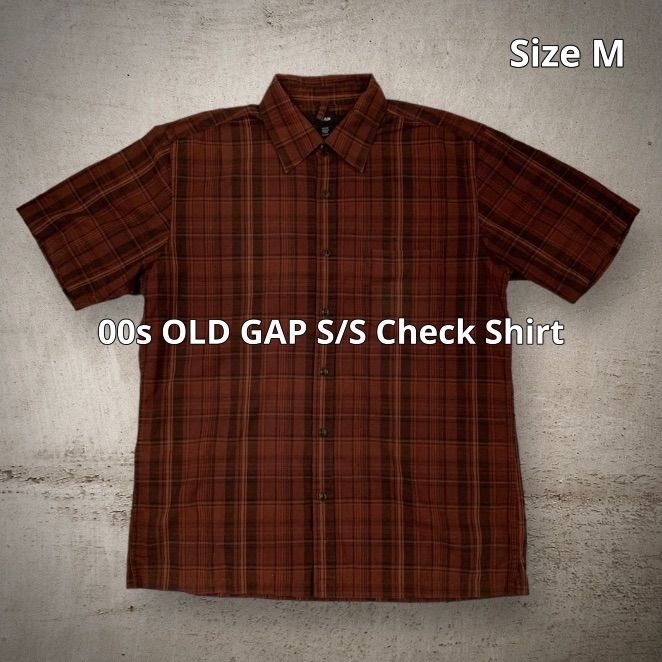 最新 00s OLD GAP S/S Check Shirt オールドギャップ チェックシャツ 半袖 バーガンディ系 Mサイズ ボックスカット  サイドスリット 4200円 トップス www.acojud.org