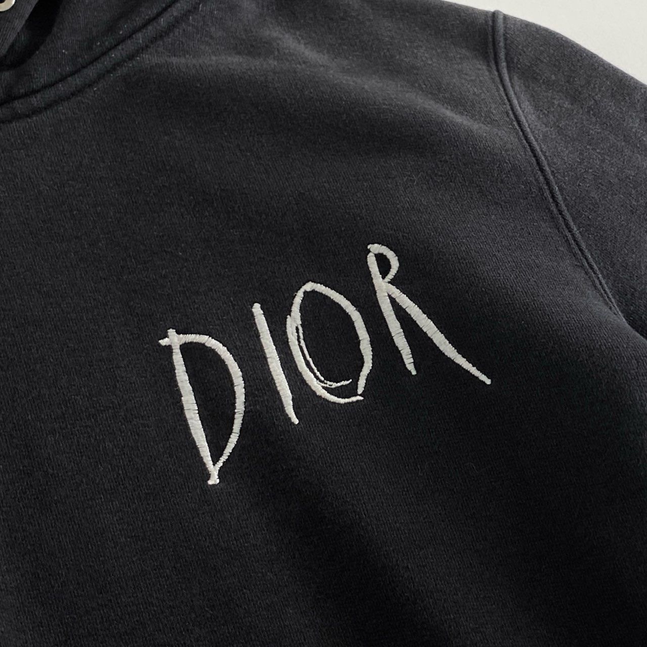 60e11 Dior Raymond Pettibon ディオール レイモンド ペティボン プルオーバー パーカー フーディ ロゴ刺繍  943J600E0531 XSサイズ ブラック コットン