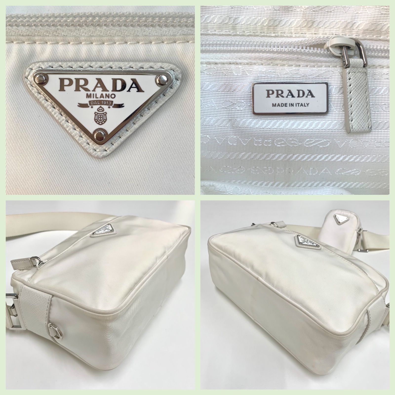 希少 入手困難 美品⭐️プラダ PRADA】 リナイロンショルダーバッグ ミニポーチ付き VELA RE-NYLON 1BC167 RV44 B1M  ホワイト （AYA） - メルカリ