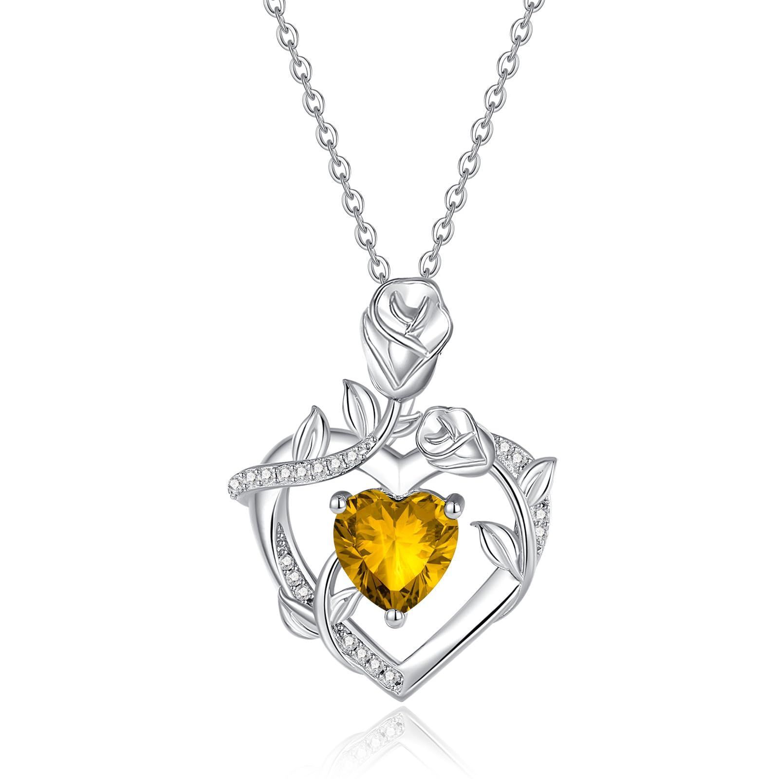 純銀製 ジルコニア ローズ 彼女 オープンハート 誕生石 誕生日 誕生石 12ヶ月 バラ 記念日 ハート Heart クリスマス Blossom レディース プレゼント ネックレス FANCIME