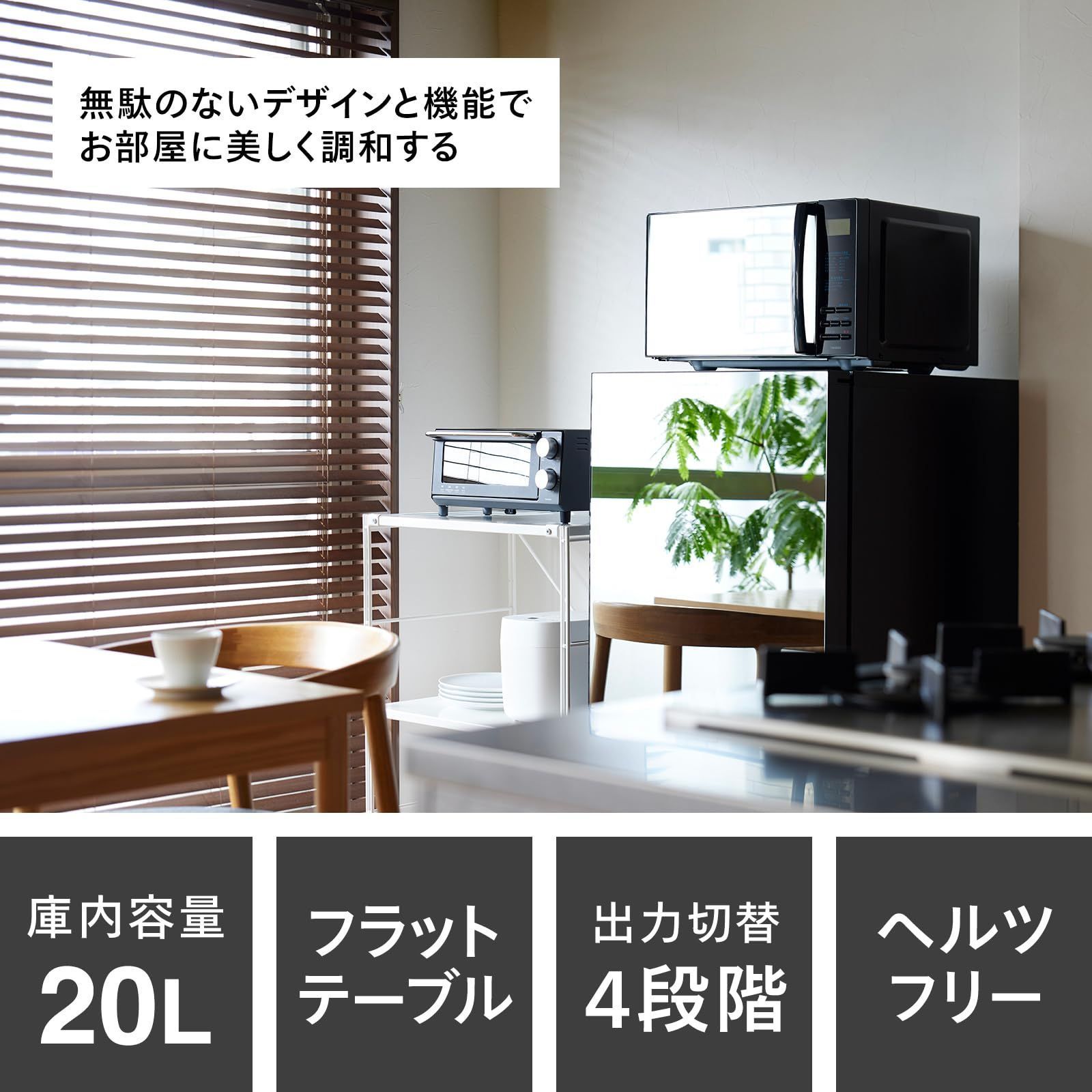 TWINBIRD ツインバード 電子レンジ ヘルツフリー 単機能 一人暮らし フラットテーブル 20L 4段階出力切替 600W 15分タイマー ミラーガラス ブラック DR-4259B