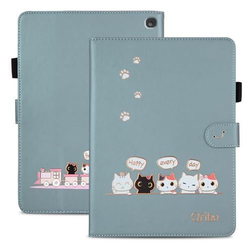 Fire HD10/HD10 Plus (2021/2023)_ブルー Qribo Fire HD 10 /10plus ケース 2021年/2023年販売 シンプルなのに可愛いデザイン エンボス加工猫柄 うれしい気持ち 10.1インチ対応 Fire HD 1