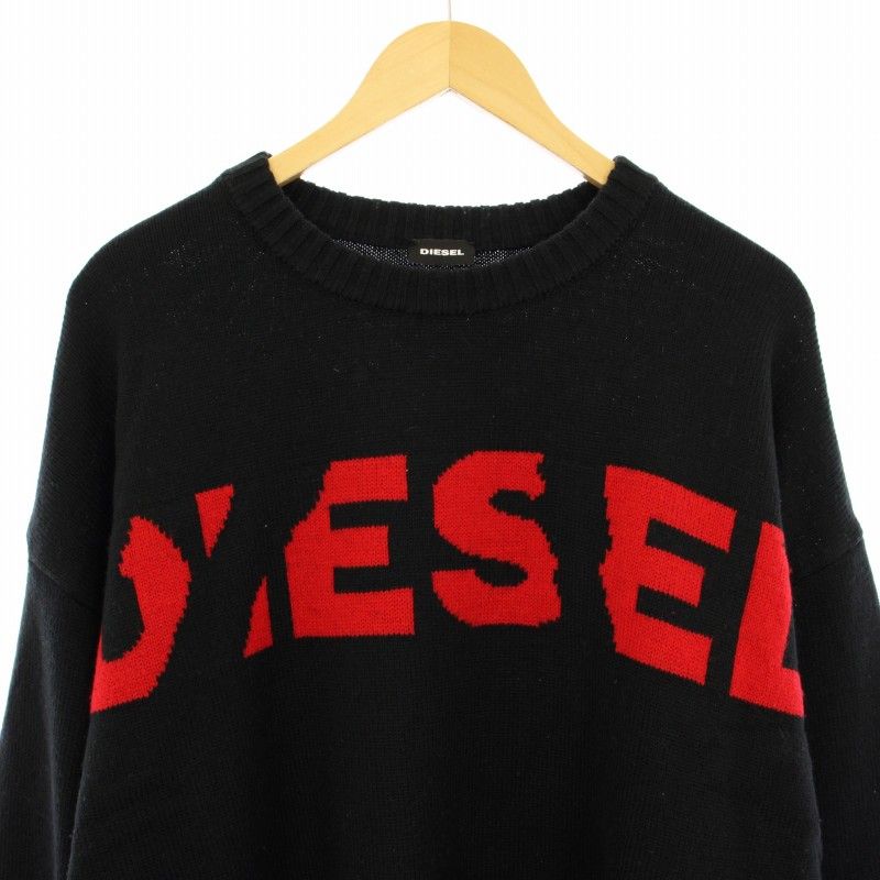 ディーゼル DIESEL ニット セーター ロゴ 長袖 L 黒 赤 IT002555 /TK
