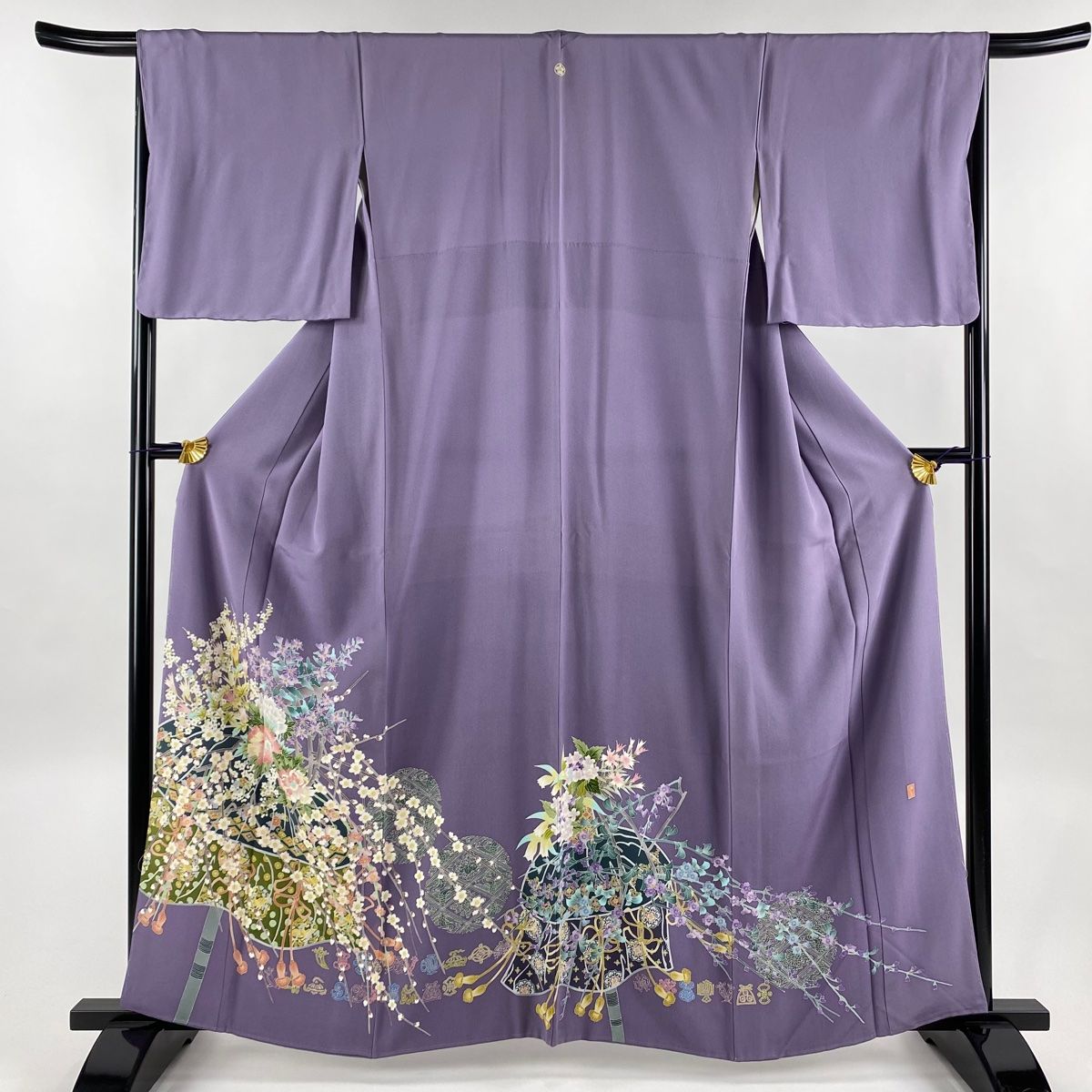 色留袖 身丈160.5cm 裄丈67cm M 袷 加賀友禅 茶谷孝志 落款 証紙 花笠 牡丹 ぼかし 紫 正絹 一つ紋