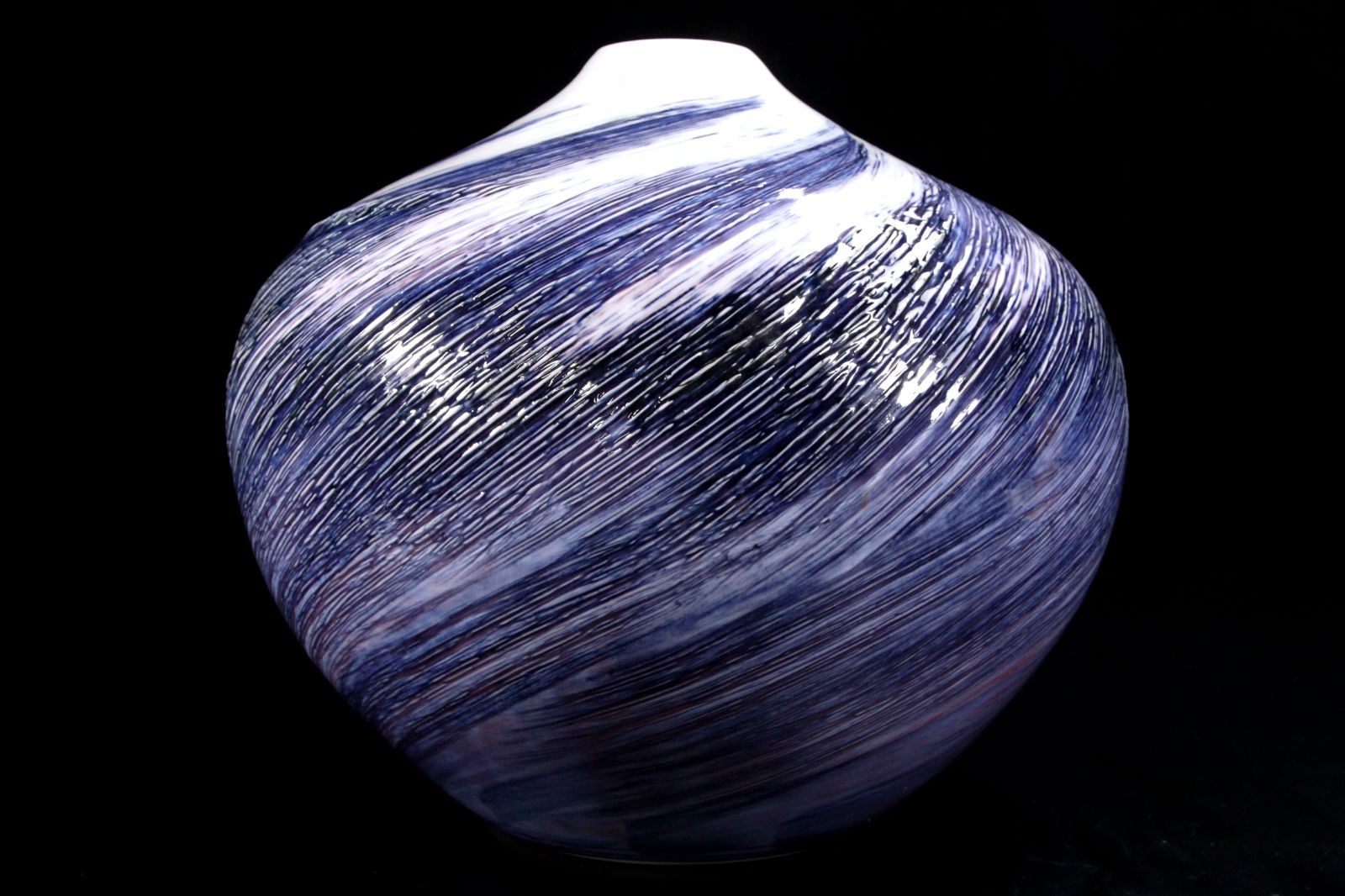 泰明窯 前田泰昭 染付渦潮壷 29cm 共箱 花器 花瓶 唐物 骨董 古美術 楾
