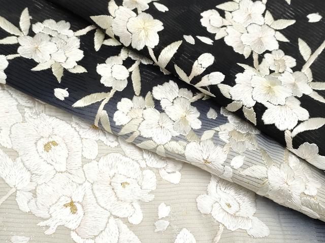 平和屋本店■最高級　夏物　訪問着　絽　総手刺繍　胡蝶蘭　枝垂れ桜　暈し染め　黒地　金銀彩　反端付き　逸品　未使用　CYAA3507s5 平和屋本店□最高級 夏物 訪問着 絽 総手刺繍 胡蝶蘭 枝垂れ桜 暈し