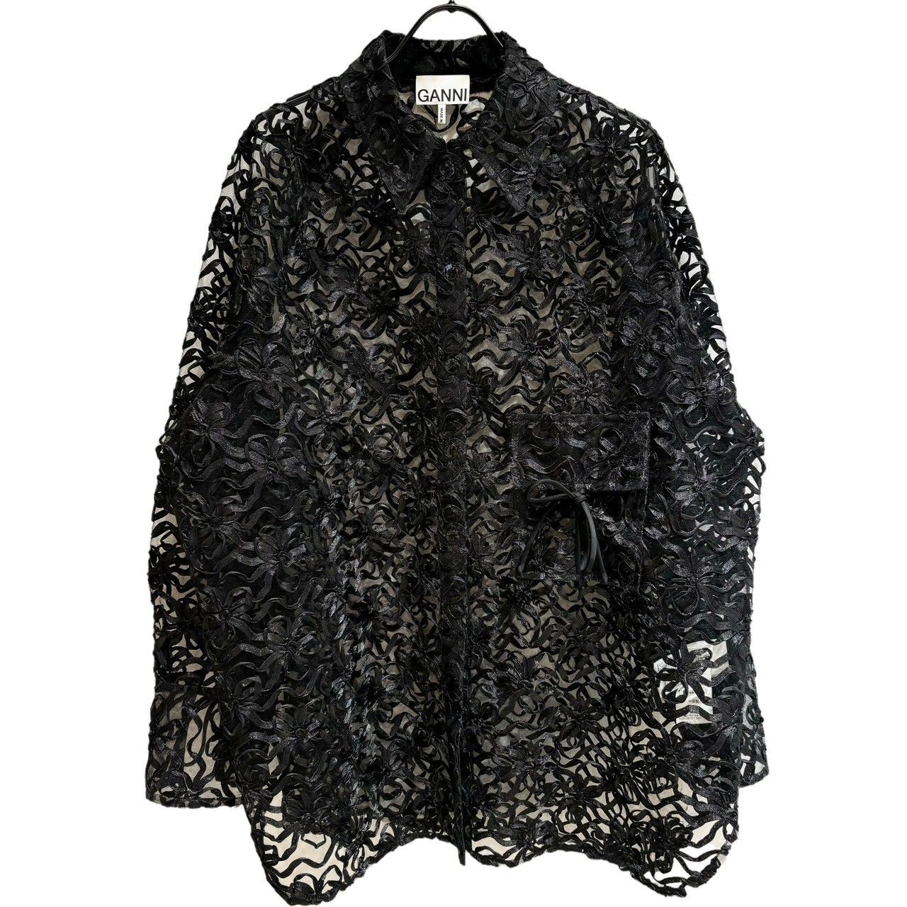 GANNI (ガニー) 24SS BLACK RIBBON TULLE RAGLAN SHIRT 24050380002210 
