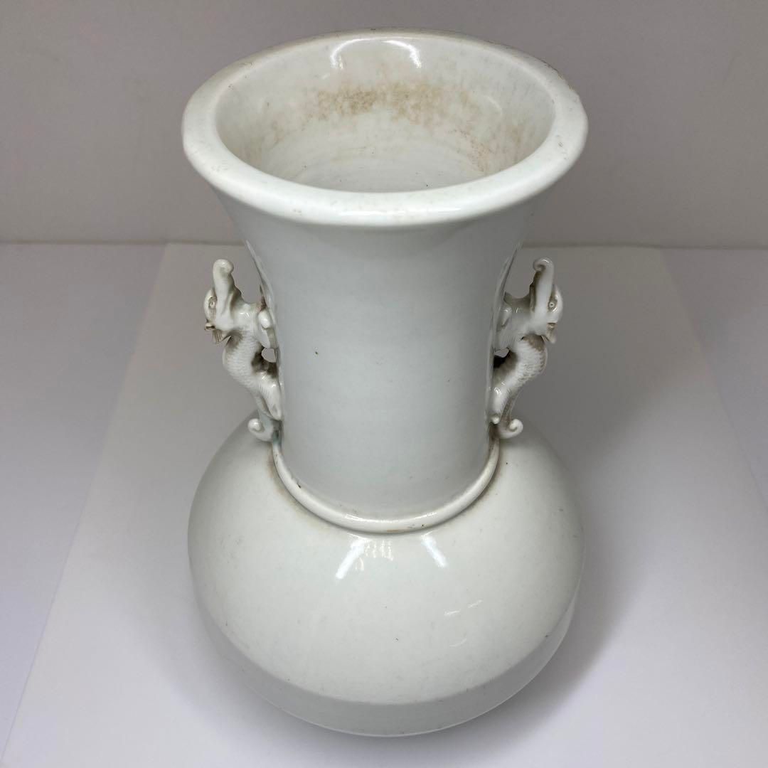 中国清時代　徳化窯双龍耳花瓶　高さ24.5㎝　東Y6-0826☆2Fトトヒサ 中国清時代 徳化窯双龍耳花瓶 高さ24.5㎝ 東Y6-0826☆2Fトトヒサ