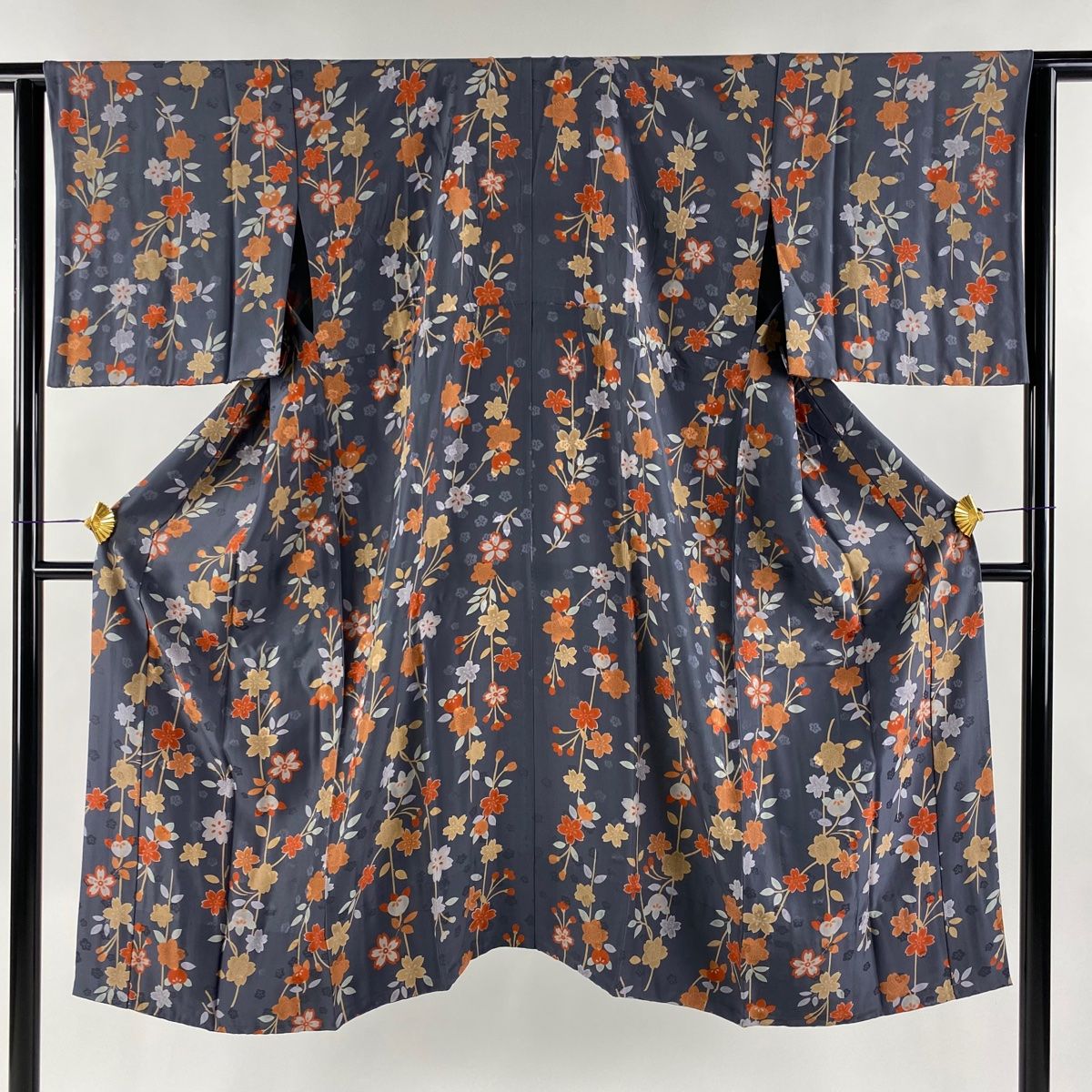 長襦袢 身丈120cm 裄丈62.5cm S 草花 七宝 薄緑 正絹 秀品 中古  