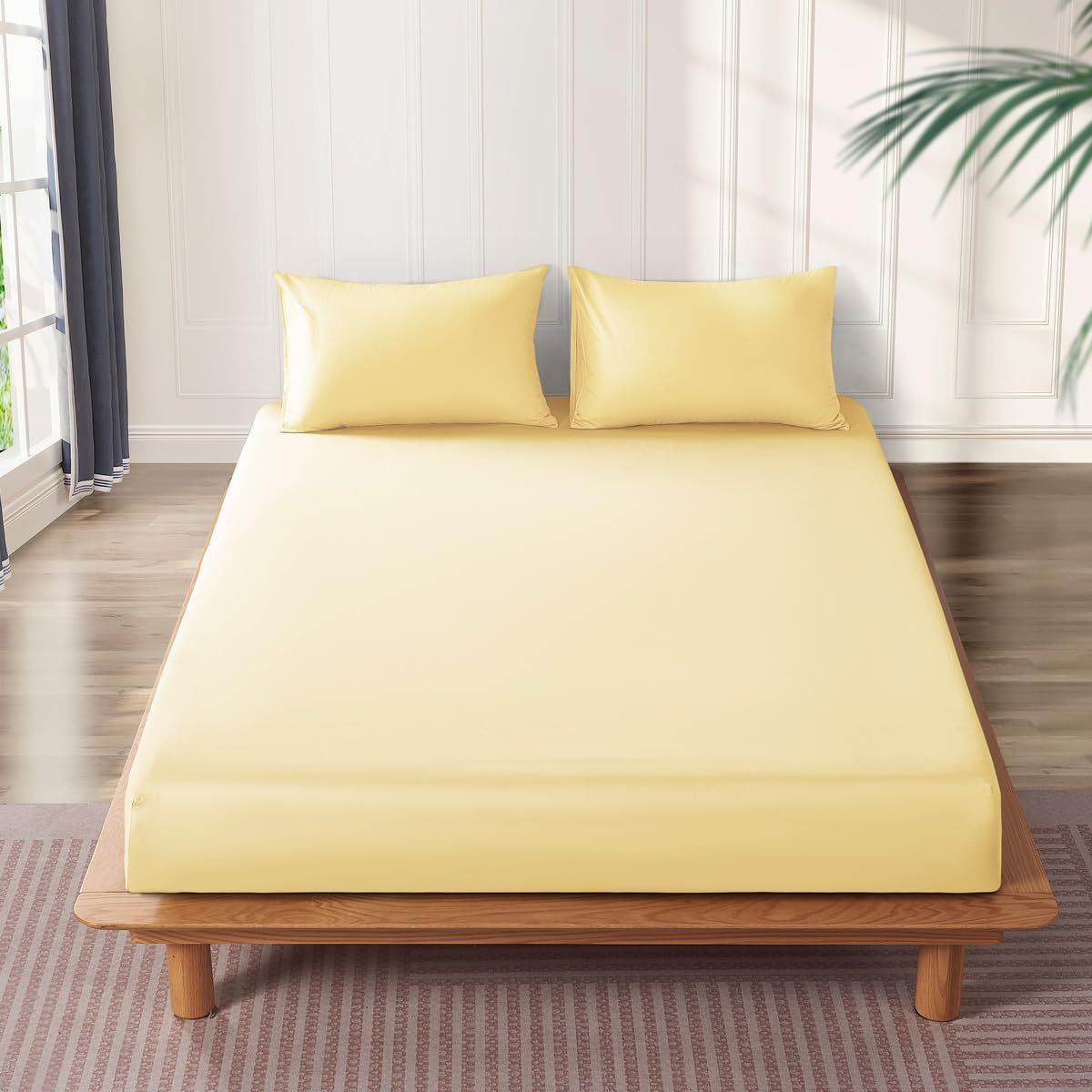 色 サンシャインイエロー ボックスシーツ セミダブル 綿100％ オーガニッ