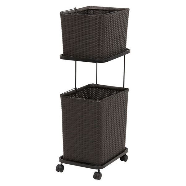 ランドリーラック 約幅30cm ダークブラウン 着脱式洗濯かご キャスター付き スチール 引き出し ランドリー収納 脱衣所 代引不可