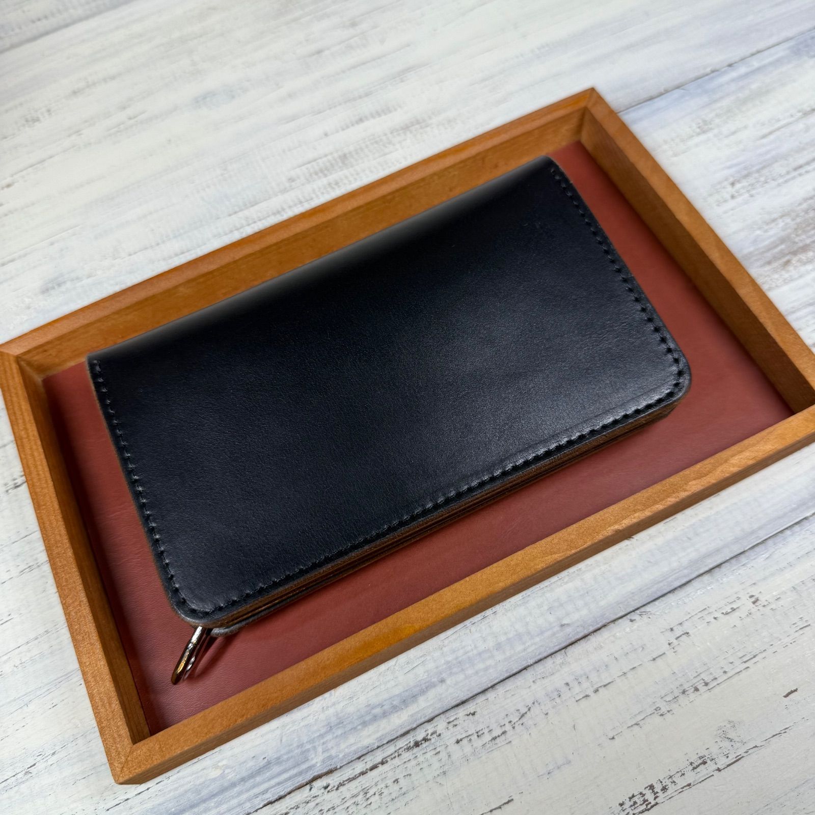 クロムエクセル　トラッカーウォレット　ミドル　黒　茶心 3層　HORWEEN トラッカーウォレットミドル 3層】クロムエクセル ブラック 茶芯