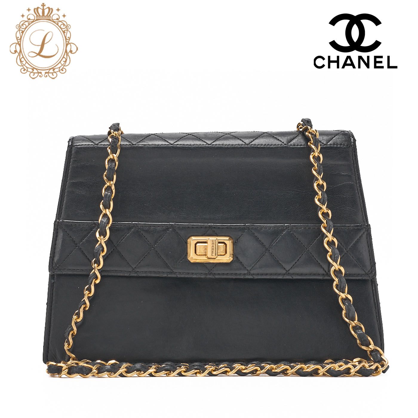 CHANEL シャネル チェーンショルダーバッグ マトラッセ 2.55 ターンロック 黒 ラムスキン ゴールド金具 レディース バッグ レディース 送料無料