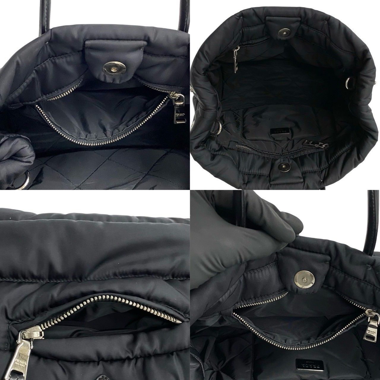 極美品 PRADA ボンバー ハンドバッグ リナイロン2way 三角ロゴ レザー ほぼ未使用 PRADA プラダ ボンバー 三角ロゴ 金具 ナイロン