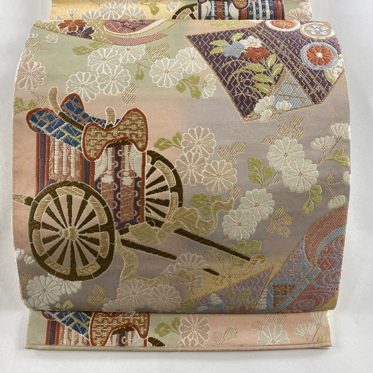 袋帯 秀品 御所車 菊 刺繍 金糸 灰紫 六通 正絹 【中古】 - メルカリ