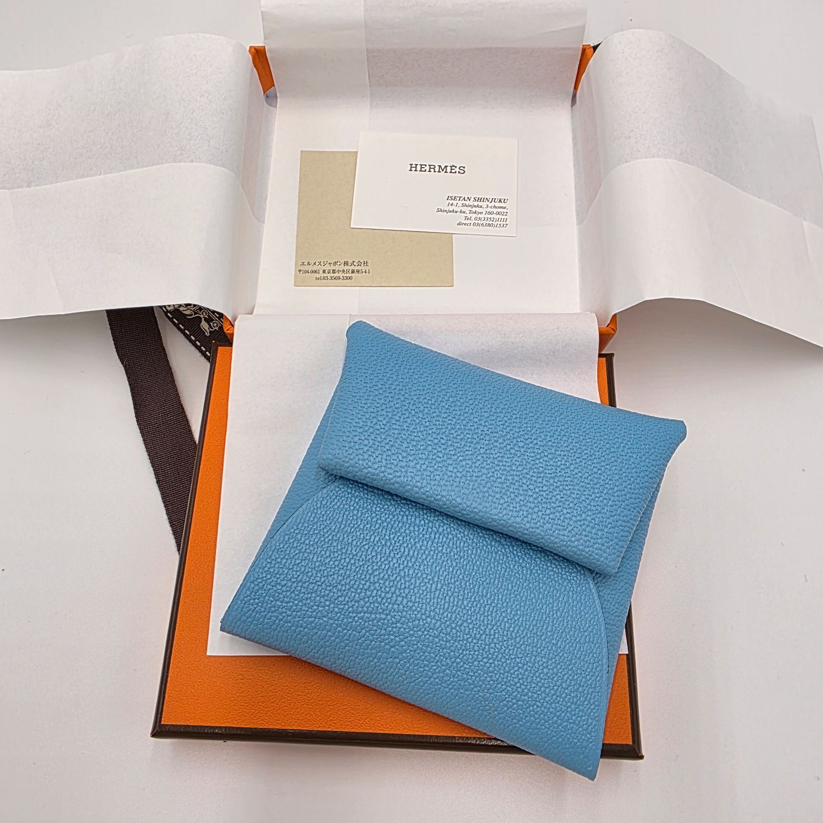 新品未使用HERMESエルメス　バスティア(セレスト)W刻印 新品／N】ショップカード付 HERMES エルメス バスティア