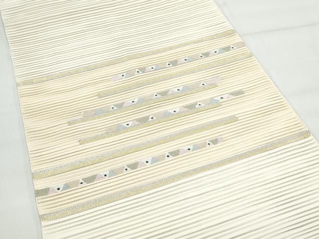 夏物 絽綴れ 八寸名古屋帯 （アラベスク文） 正絹美品 平和屋着物＊夏物 絽綴れ 八寸名古屋帯 吉祥花文 金銀糸 正絹