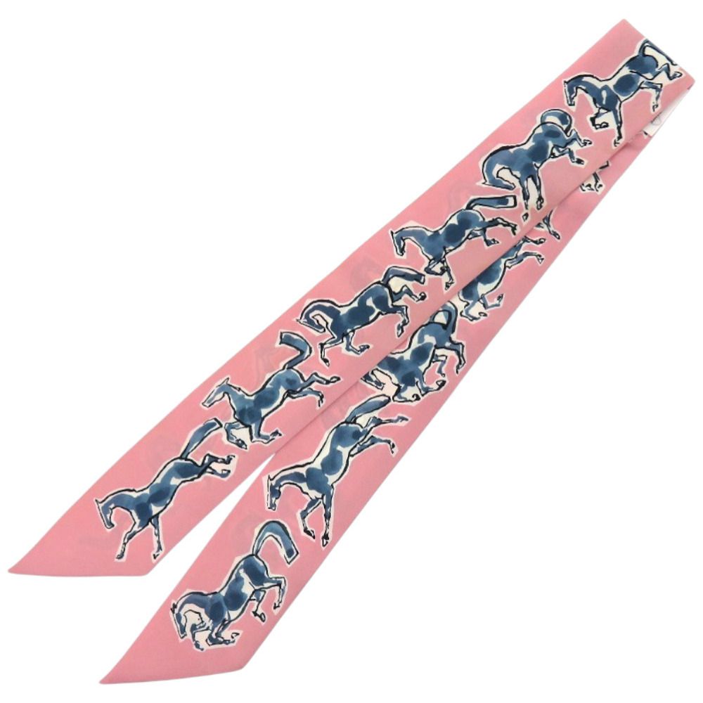 エルメス ツイリー chevaux en liberte 自由の馬 シルク ピンク スカーフ 1292 HERMES