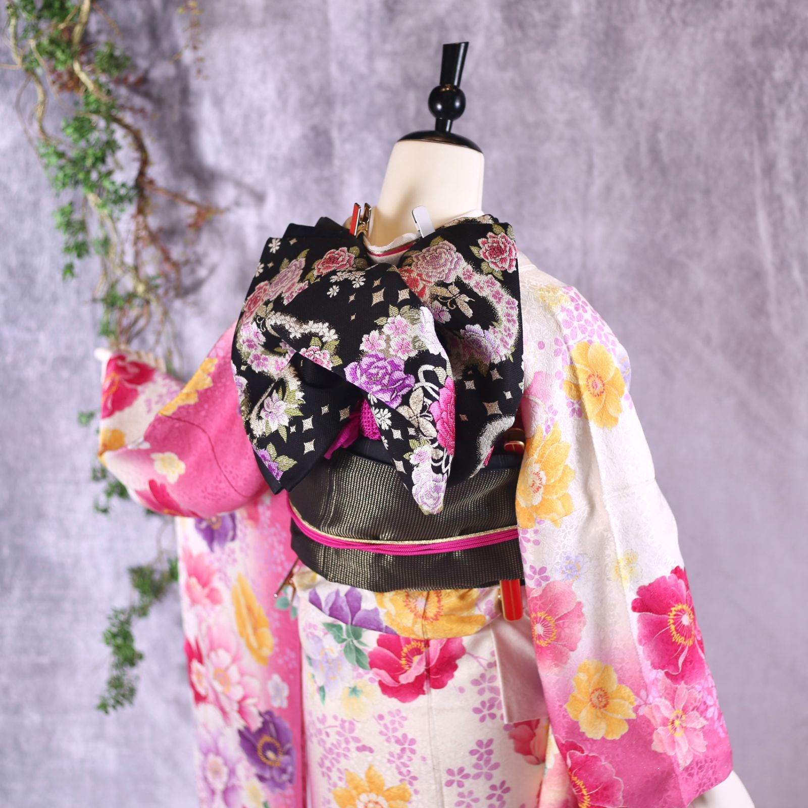 振袖フルセット 振袖セット 振袖 M～Lサイズ 中古 白×牡丹 美品 成人