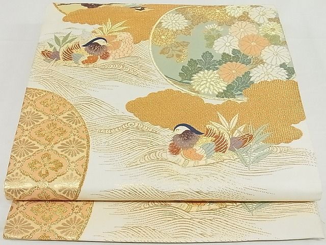正絹 袋帯 六通柄 やまと誂製 弥栄織物謹製 ペイズリー 薄紫 白 横段 逸品 正絹 袋帯 六通柄 やまと誂製 弥栄織物謹製 ペイズリー 薄紫 白