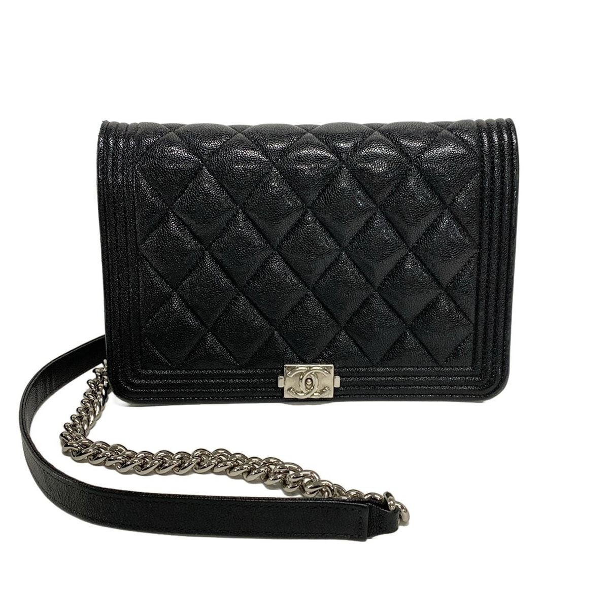 CHANEL シャネル 財布 ボーイシャネル|マトラッセ A80287 黒 チェーンウォレット|シルバー金具