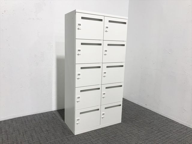 10人用パーソナルロッカー 鍵付き ダイヤル錠 2列5段 レクトライン 高密度モバイルロッカー オカムラ ネオホワイト