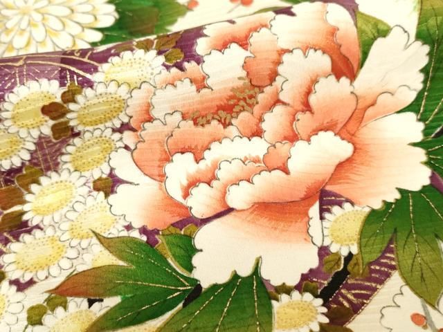 ＊振袖セット＊　豪華振袖　檜扇花文　やまと誂製 平和屋着物□豪華振袖 檜扇草花文 黒地 やまと誂製 正絹 逸品