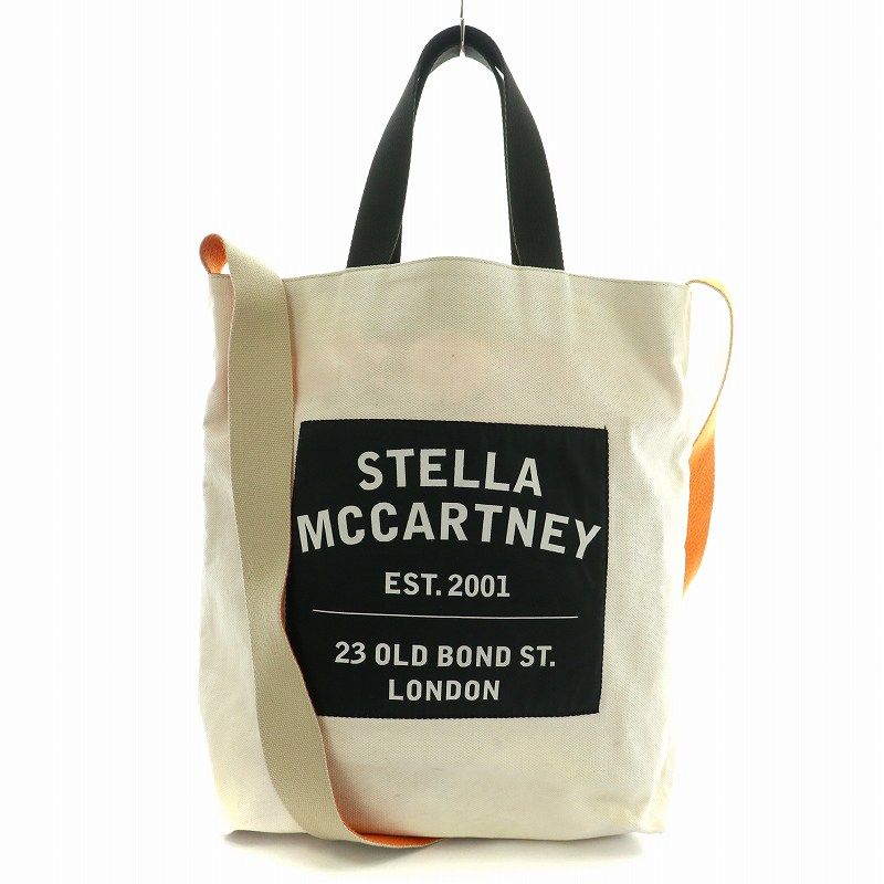 ステラマッカートニー STELLA McCARTNEY トートバッグ ショルダー ハンド 2WAY キャンバス コットン 麻 リネン混 ロゴ  アイボリー 黒 ブラック オレンジ /NW2 △H - メルカリ