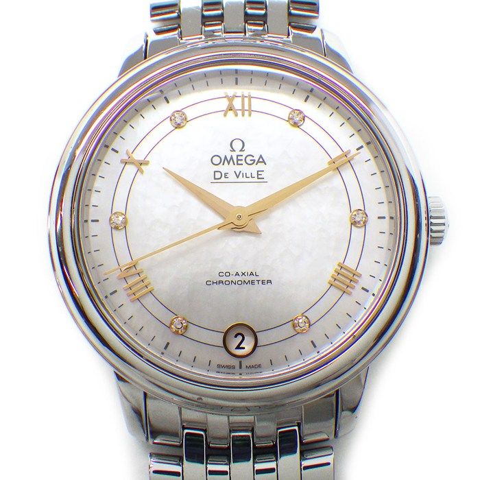 オメガ OMEGA 腕時計 デ ヴィル 424.10.33.20.55.002 6ポイント ダイヤインデックス ホワイトシェル文字盤 ローマンインデックス デイト SS 自動巻き 箱 保付き